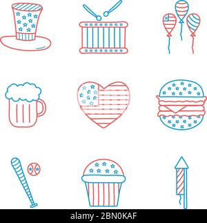 Independence day line and fill style icon set vector design Stock Vector