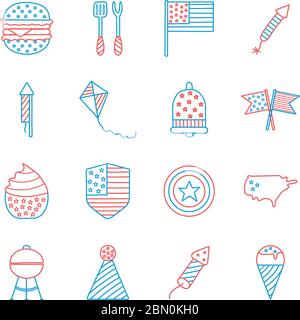 Independence day line and fill style icon set vector design Stock Vector