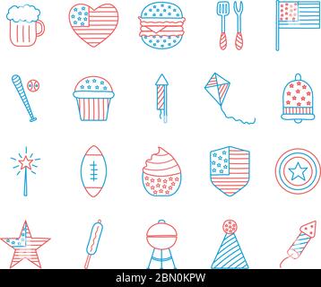 Independence day line and fill style icon set vector design Stock Vector