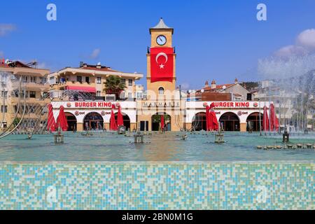 Youth Square Fountain & Clock Tower, Marmaris, Mugla Province, Turkey Stock Photo