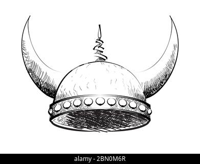 black and white sketch of viking helmet Stock Vector