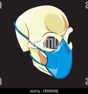 Vector illustration for human skull t-shirt with mask on black background Stock Vector