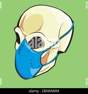 Vector illustration for human skull t-shirt with mask on green background Stock Vector
