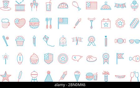 Independence day line and fill style icon set vector design Stock Vector