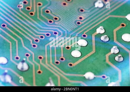 Close up of Electronic circuit board background. Computer, hardware or technology concept . Stock Photo