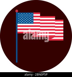 4th of july independence day, waving american flag patriotism national vector illustration block and flat style icon Stock Vector