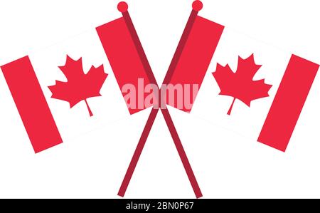 canada day, crossed canadian flags independence national vector illustration flat style icon Stock Vector