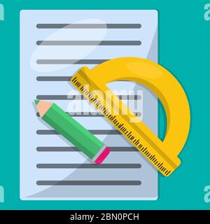 paper with ruler and pencil for education learning concept vector illustration Stock Vector