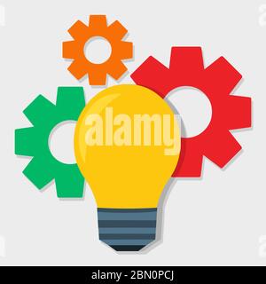 bulb lamp with gear wheel icon for creative idea concept vector illustration symbol Stock Vector