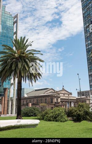 Montevideo / Uruguay, Dec 29, 2018: Solis Theater seen from Independence square, Plaza Independencia Stock Photo
