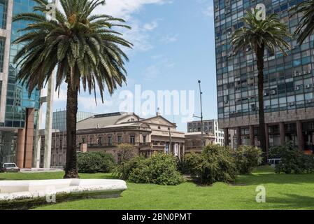 Montevideo / Uruguay, Dec 29, 2018: Solis Theater seen from Independence square, Plaza Independencia Stock Photo