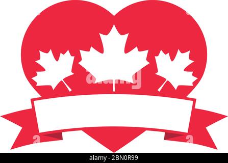 canada day, heart with maple leaves decoration banner vector illustration flat style icon Stock Vector