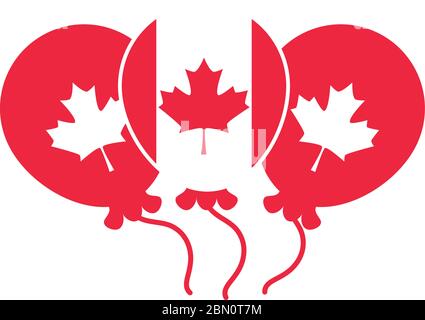 canada day, canadian flag balloons maple leaf decoration vector illustration flat style icon Stock Vector