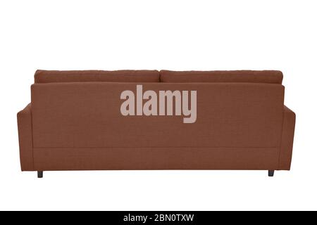 Three seats cozy beige fabric sofa isolated on white background Stock Photo