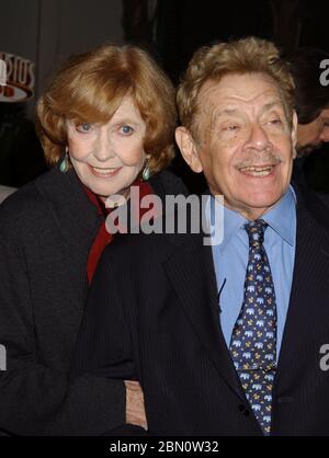 FILE: 12th May 2020. Photo taken: 11 May 2020 - Comedy veteran Jerry Stiller has died at the age of 92. Jerry Stiller was known for his role as Frank Costanza in the show 'Seinfeld' and later, as Arthur Spooner in the sitcom, 'The King of Queens.' Stiller had lost his wife, Anne Meara, in 2015. File photo:Dec 16, 2004; Universal City, California, USA; Actor Jerry Stiller and Anne Meara during 'Meet The Fockers' Los Angeles Premiere held at Universal Amphitheatre. Photo Credit: Laura Farr/AdMedia /MediaPunch Credit: MediaPunch Inc/Alamy Live News Stock Photo