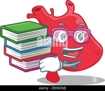 A diligent student in heart mascot design concept with books Stock Vector