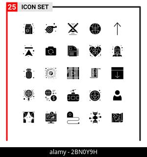 Solid Glyph Pack of 25 Universal Symbols of arrows, up, pen, arrow, globe Editable Vector Design Elements Stock Vector