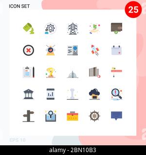 Set of 25 Modern UI Icons Symbols Signs for wallet, complete, electrical, hand, business startup Editable Vector Design Elements Stock Vector