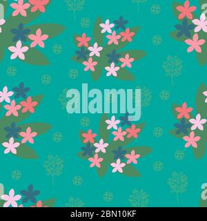 Seamless pattern with small flowers on a green background. For wrapping paper, textiles, wall paper, pillow prints, bedding, clothing, kitchen Stock Vector