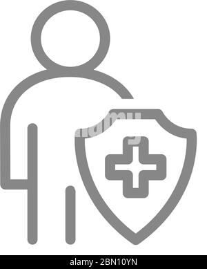 User profile with with shield line icon. Worker protection symbol Stock Vector