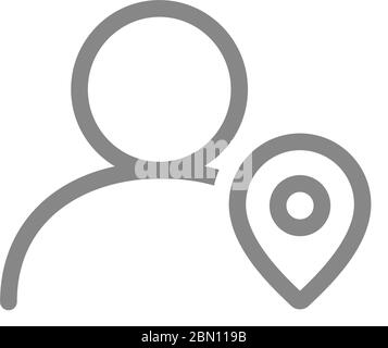 User profile with location mark line icon. Public place navigation, direction Stock Vector