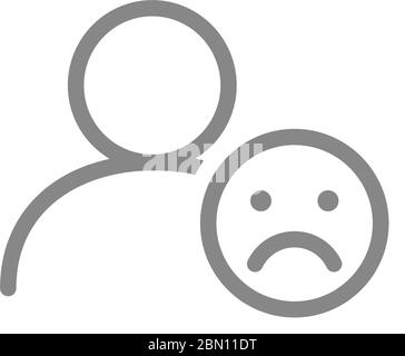 User profile with sad face line icon. Sad rating, dislike, feedback symbol Stock Vector