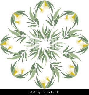 Mandala on green leaves nature background. Vector boho mandala