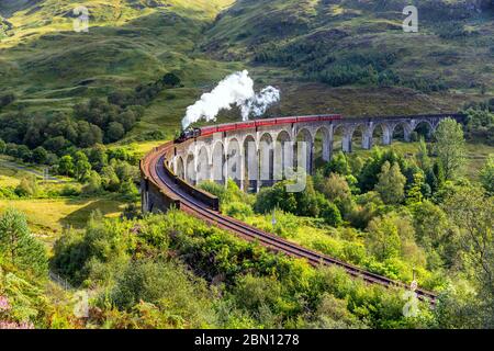 Jacobite Steam train (AKA the Hogwarts Express) is one of the world's great railway journeys running on the West Highland Line in Scotland between For Stock Photo