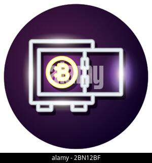 bitecoin in safe box crypto currency neon style icon Stock Vector