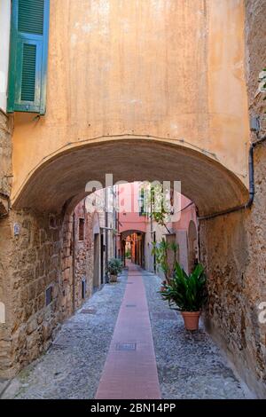 Lane in the Ligurian village of Cervo Stock Photo