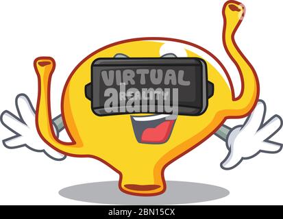 Cartoon design style of bladder with modern Virtual Reality headset Stock Vector