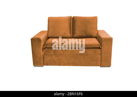 Three seats cozy color fabric sofa isolated on white background Stock Photo