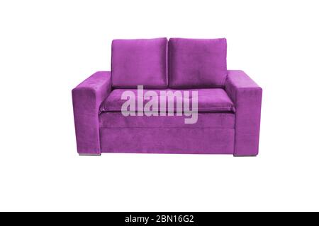 Three seats cozy color fabric sofa isolated on white background Stock Photo