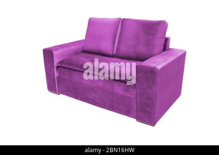 Three seats cozy color fabric sofa isolated on white background Stock Photo
