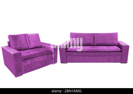 Three seats cozy color fabric sofa isolated on white background Stock Photo