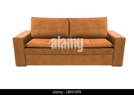 Three seats cozy color fabric sofa isolated on white background Stock Photo