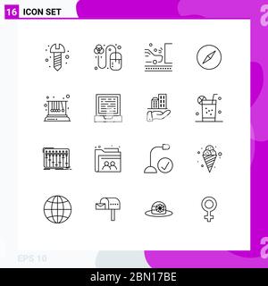 Pack of 16 Modern Outlines Signs and Symbols for Web Print Media such as physics, movement, navigation, navigation, instagram Editable Vector Design E Stock Vector