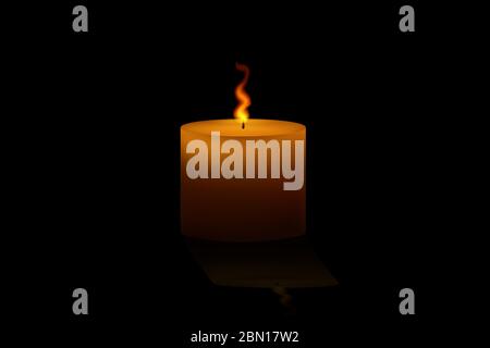 Realistic candle flame. Vector illustration. Candlelight on black background. Stock Vector
