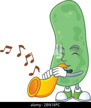 A brilliant musician of enterobacteriaceae cartoon character playing a trumpet Stock Vector