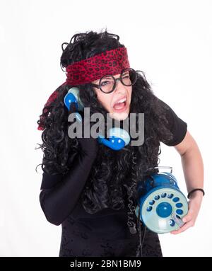 vintage girl living  in the 70s year photograf in the white background Stock Photo