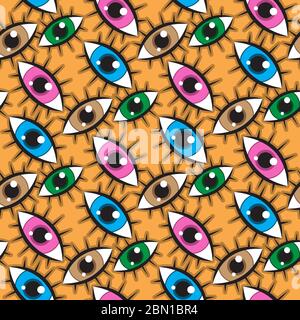 seamless eye pattern on orange background. Vector image. Stock Vector