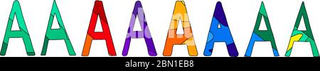 Letters A. Multicolored colorful contrasting cartoony letters. Funny symbols. Set 8 in 1. Stock Vector