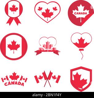 canada day, independence freedom national patriotism celebration icons set vector illustration flat style icon Stock Vector