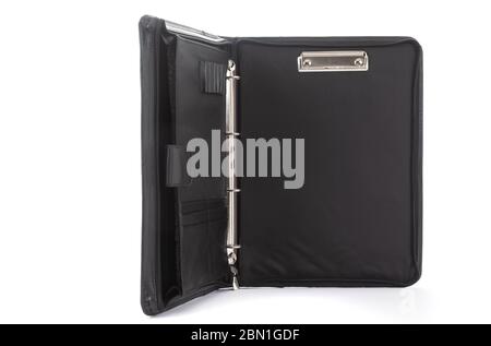 hand made leather folder for documents on a white background. Stock Photo