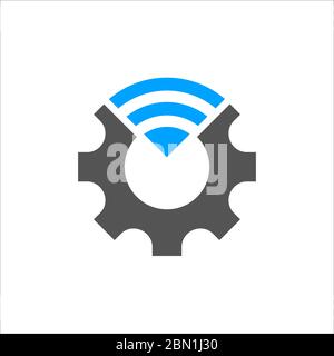 Industry 4.0 vector illustration. Cogwheel and blue conection icon. Manufacturing technology revolution with digital system. EPS 10 Stock Vector