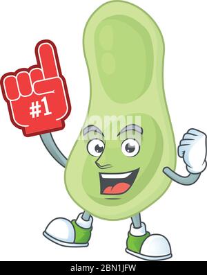 Cartoon character concept of staphylococcus pneumoniae holding red foam finger Stock Vector