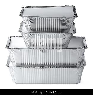 Packed foil food boxes on white background, copy space Stock Photo
