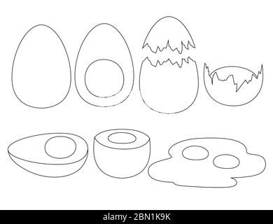 Set of chicken egg in different states cracked and whole flat vector illustration isolated on white background Stock Vector