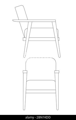 Outline modern wooden chair flat vector illustration on white background Stock Vector