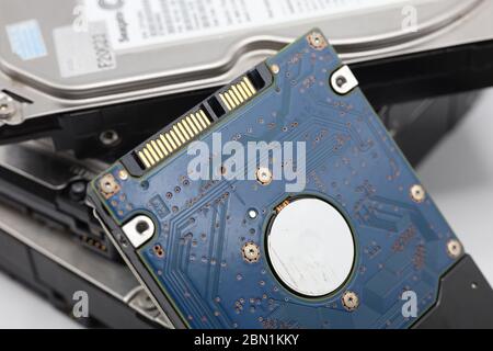 Hard disk isolated on a white background. Computer HDD Hard Disk Drive. Computer Storage Memory. Computer Solid State Drive. Stock Photo